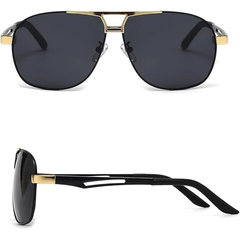 Mens Aviator Sunglasses Black Metal Frame Dark Lenses Polarized Sport Streetwear